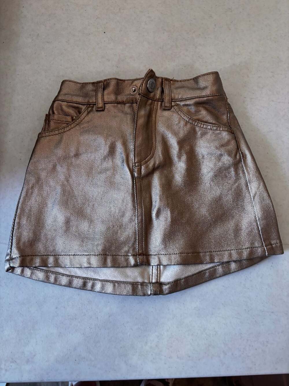 H&M Metallic Gold Foil Effect Denim Mini Skirt Size 3T